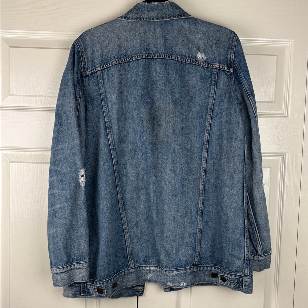 ABLE Merly Denim Distressed Medium Wash Jean Jacket Sustainable Brand Size Med - Picture 8 of 10